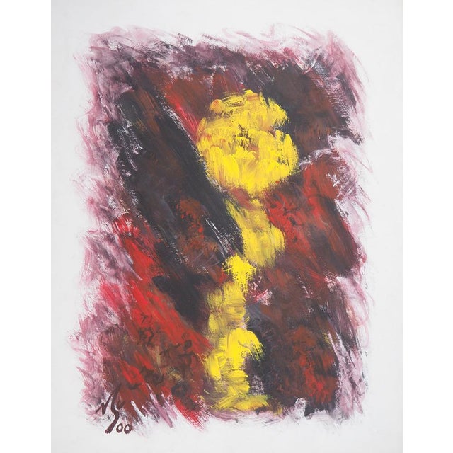 Plastic Michel Guignard, Fleur jaune dans un paysage fauve, 2000, Original Acrylic and Gouache For Sale - Image 7 of 7