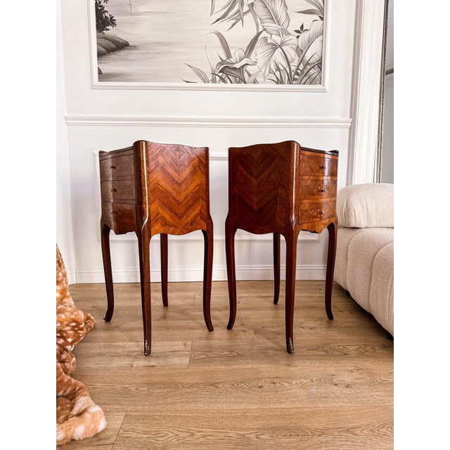 Mid-Century French Louis XV Style Marquetry Nightstands, 1950s, Set of 2 For Sale - Image 9 of 18