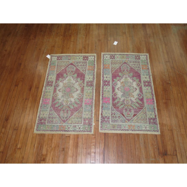 Industrial 20th Century Zabihi Collection Lavender Turkish Scatter Size Rugs - A Pair - 2'9" x 4'8" For Sale - Image 3 of 8