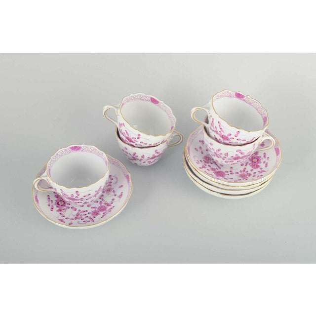 Meissen, “pink indian” tea set for 5 persons, early 20th century. porcelain tea set comprising five cups with saucers,...