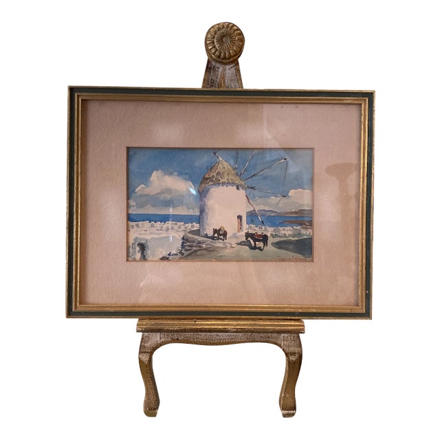 Italian Watercolor W/Stand For Sale