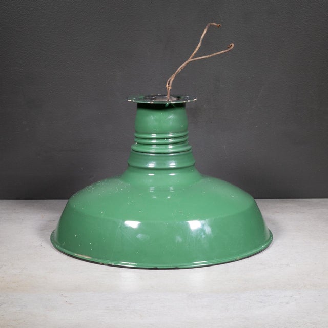 Mid 20th Century Benjamin 14" Enameled Porcelain Green Industrial Pendant Light c.1950 For Sale - Image 5 of 5