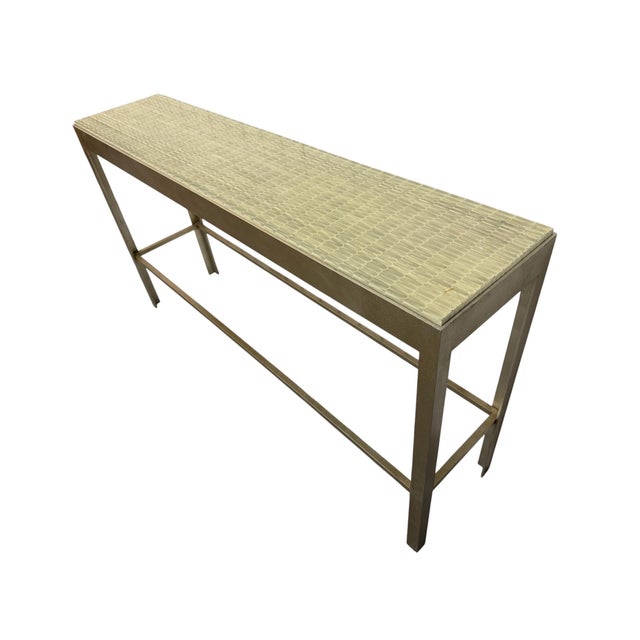 1980s Vintage Baker Furniture Modernist Metal & Tessellated Tile Console Table For Sale - Image 5 of 9