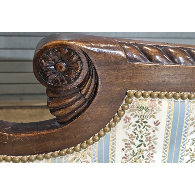 Wood Antique American Empire Style Carved Mahogany Sofa Wing Legs Claw & Ball Feet For Sale - Image 7 of 12