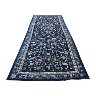 Indigo Blue Chinoiserie Art Deco Rug - 7′ × 20′ For Sale