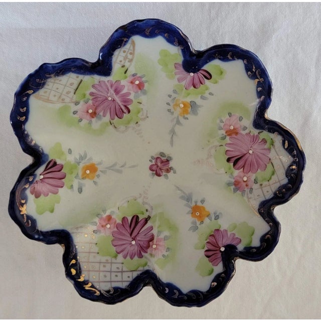 Charming Accent Decorative Bowl with lots of Cobalt & Gold Gilt. Classic Early-Nippon Floral Shape decorated in Gold...