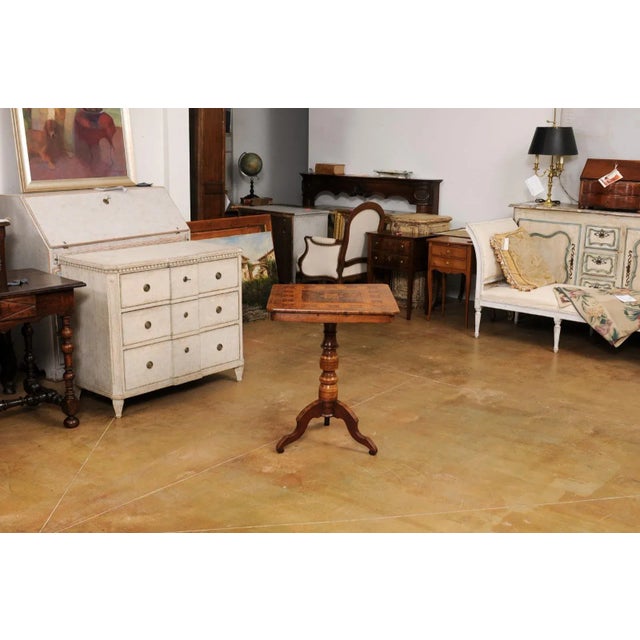 Italian 19th Century Center Table with Marquetry Décor and Turned Pedestal For Sale - Image 11 of 12