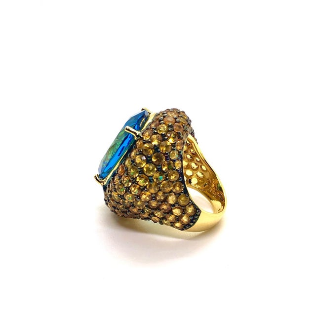 Bochic “Orient” Vintage Yellow Sapphire & Blue Topaz Ring Set 18 K Gold & Silver For Sale - Image 10 of 14