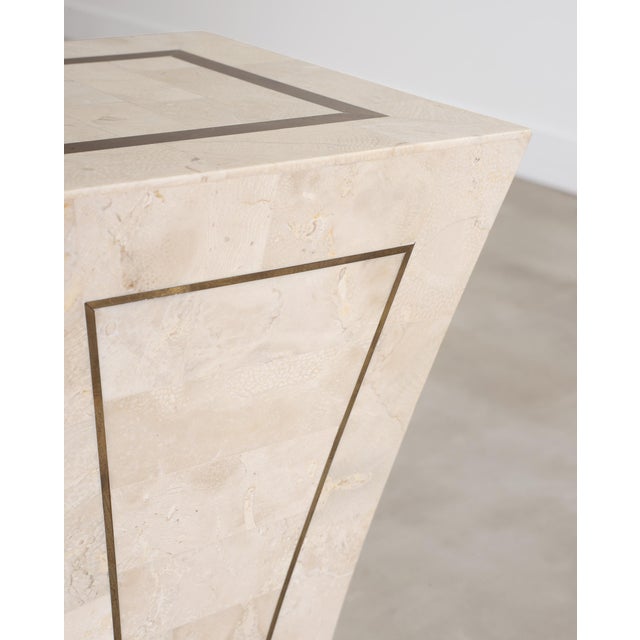 Tessellated Stone Brass Pedestal Stand Maitland Smith Style For Sale - Image 11 of 18