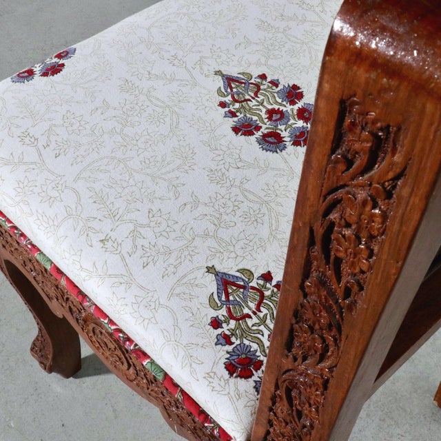 Brown Anglo-Indian Carved Inlaid Rosewood Block Print Side Chairs - Set of 4 For Sale - Image 8 of 10