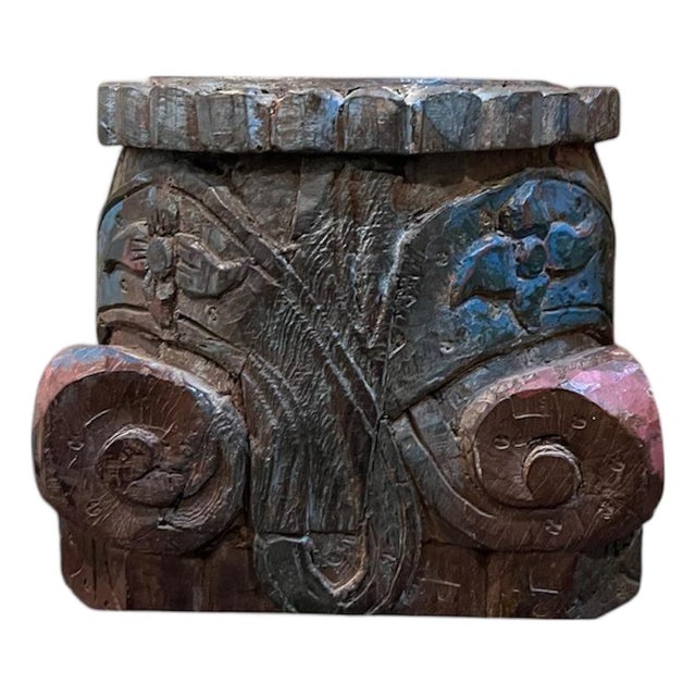 Vintage Hand-Carved Wood Candle Holder Base For Sale