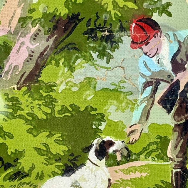 This is a salvaged vintage wallpaper art of a partial scene from the New York based Covington Fabric & Design company's...