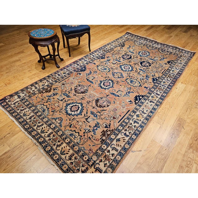 Vintage Persian Malayer Gallery Rug, Hand-Knotted Wool, Geometric Pattern, 5x10, Tan & Blue For Sale - Image 11 of 18