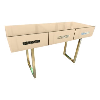 Beige Console Table with Murano Mirror Glass and Brass from Justfurnituress SRL For Sale