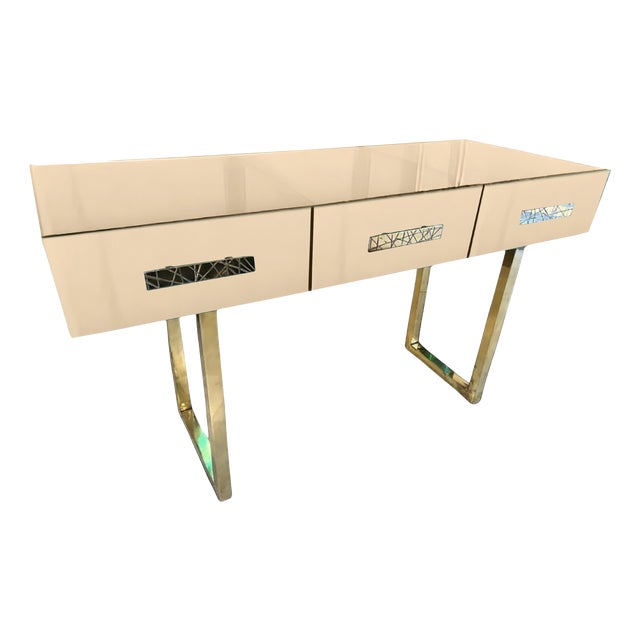 Beige Console Table with Murano Mirror Glass and Brass from Justfurnituress SRL For Sale