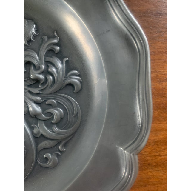 Mid-Century European Pewter Heraldic Wall Plate With Ship Crest For Sale In South Bend - Image 6 of 12