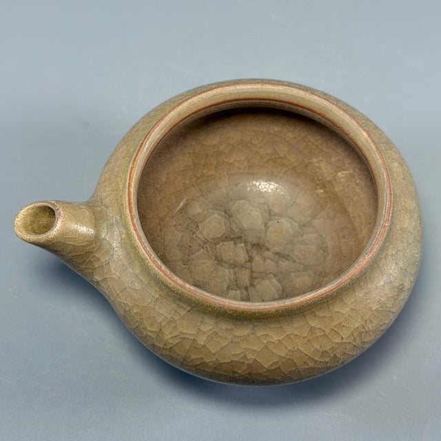 Antique Chinese Celadon Crackle‑Glaze Lidded Ewer, Collectible Antique For Sale - Image 4 of 9