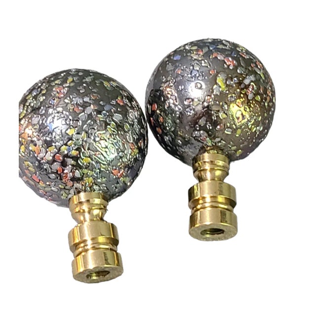 Boho Chic Pair of 21st Century Multi Color Blue Sparkle Art Glass Lamp Finials For Sale - Image 3 of 6