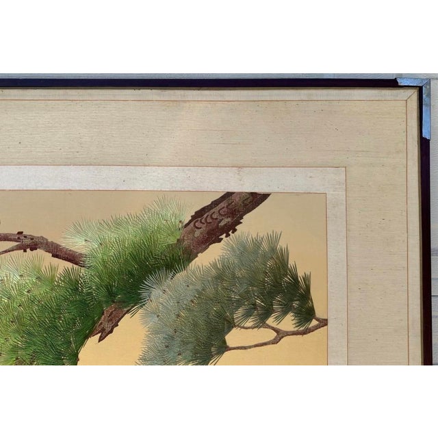 Antique Japanese Meiji Two-Panel Embroidered Silk Screen W/ Deer & Pine, C. 1880 For Sale - Image 17 of 18