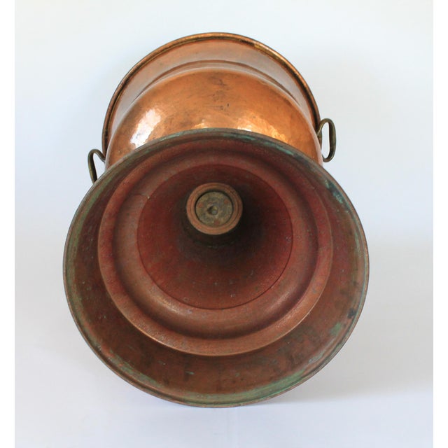 Monumental Footed Copper Planter / Jardiniere With Brass Side Handles and a Wide Flared Pedestal Base For Sale - Image 11 of 11