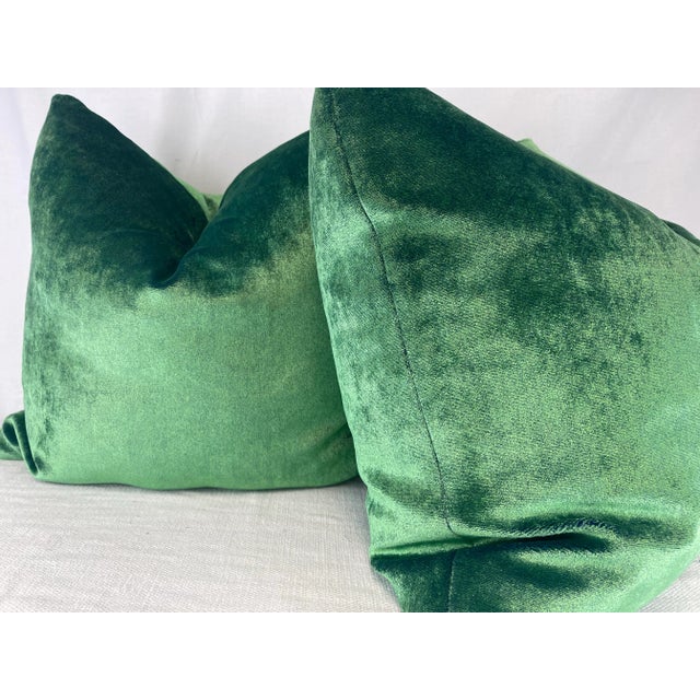 Iridescent Velvet in Green 22" Pillows-A Pair For Sale - Image 4 of 4