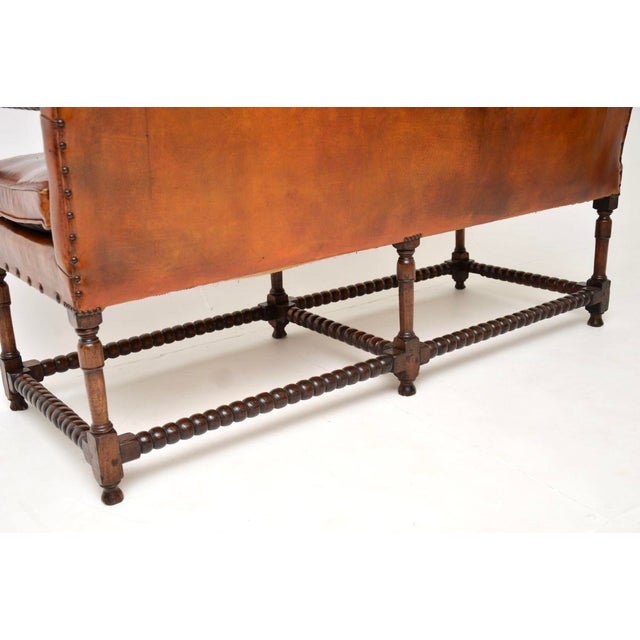 Antique Leather and Carved Oak Bobbin Sofa, 1890 For Sale - Image 12 of 13
