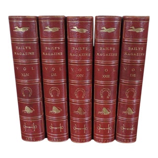 Volumes of Baily's Magazine in Red Leather Bindings 19th Century - Set of 5 For Sale