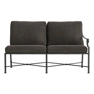 Brown Jordan Venetian Right Arm Loveseat, Textured Pewter frame with Fusion Charcoal fabric For Sale