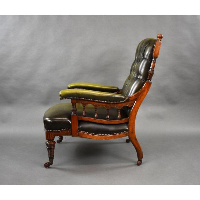 Late 19th Century Victorian Armchair in Mahogany and Leather, 1880 For Sale - Image 5 of 14