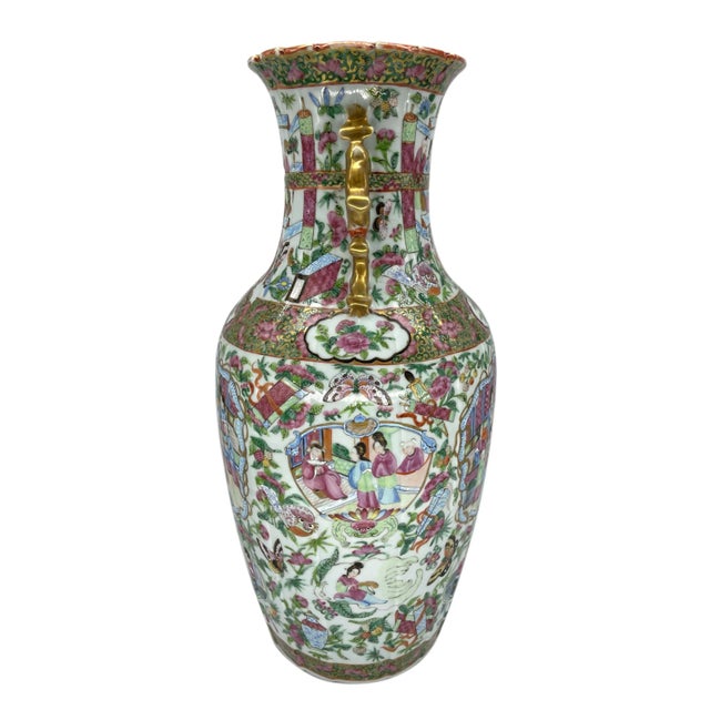 Canton Famille Rose Mandarin Vase, Fluted Body and Castellated Top, Ca. 1840 For Sale - Image 6 of 13