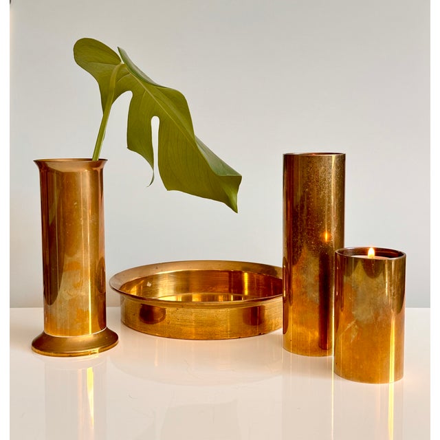 Scandinavian Modern Candleholders with Vase & Tray in Brass from Ekte Norsk Odel, Norway, 1960s, Set of 4 For Sale - Image 6 of 15