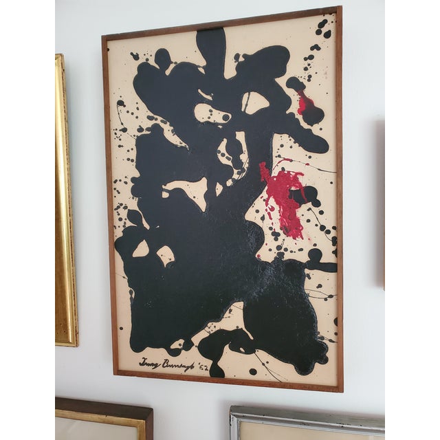 Black 1960s Mid Century Modern Signed Abstract Expressionist Painting, Framed For Sale - Image 8 of 8