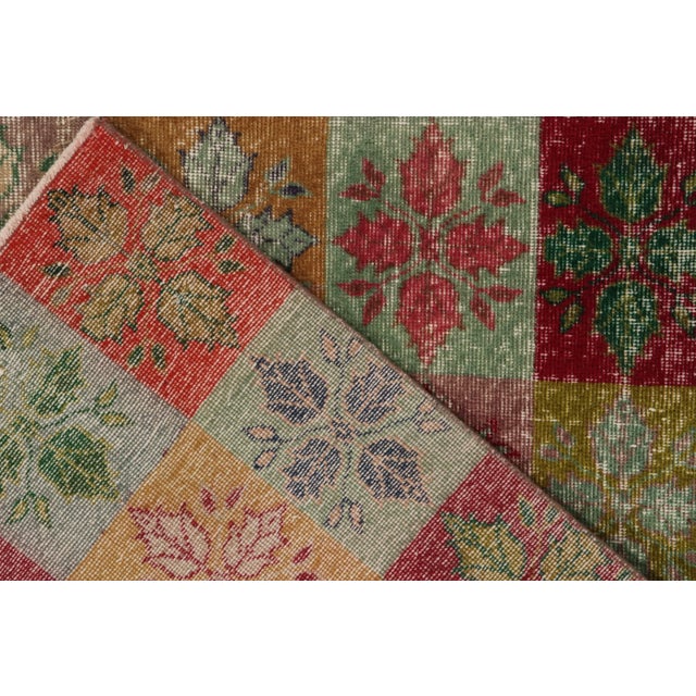 Textile 1960s Vintage Distressed Rug in Multicolor Geometric Pattern, Floral Motifs For Sale - Image 7 of 7