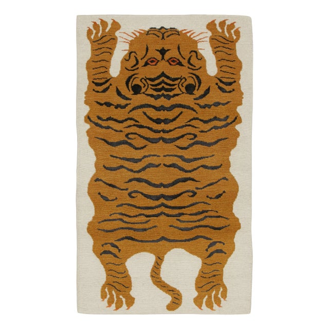 White 2010s Rug & Kilim’s Tiger-Skin Rug in White With Gold & Black Pictorial For Sale - Image 8 of 8