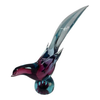 Murano Glass Bird Sculpture in Blue and Amethyst For Sale