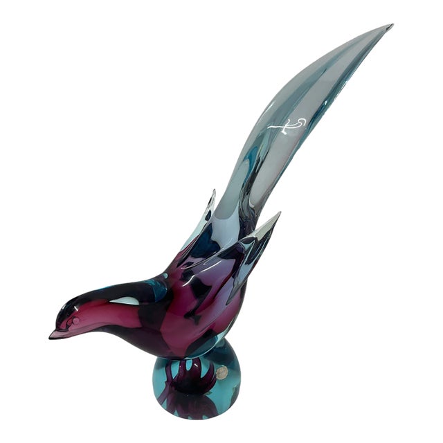 Murano Glass Bird Sculpture in Blue and Amethyst For Sale