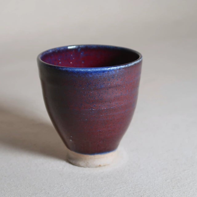 Contemporary Studio Pottery Cup With Layered Blue and Iron-Red Glaze For Sale - Image 4 of 12