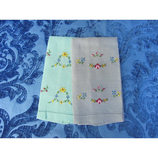 Floral Hand Embroidered Linen Guest Hand Towels a Pair Chairish