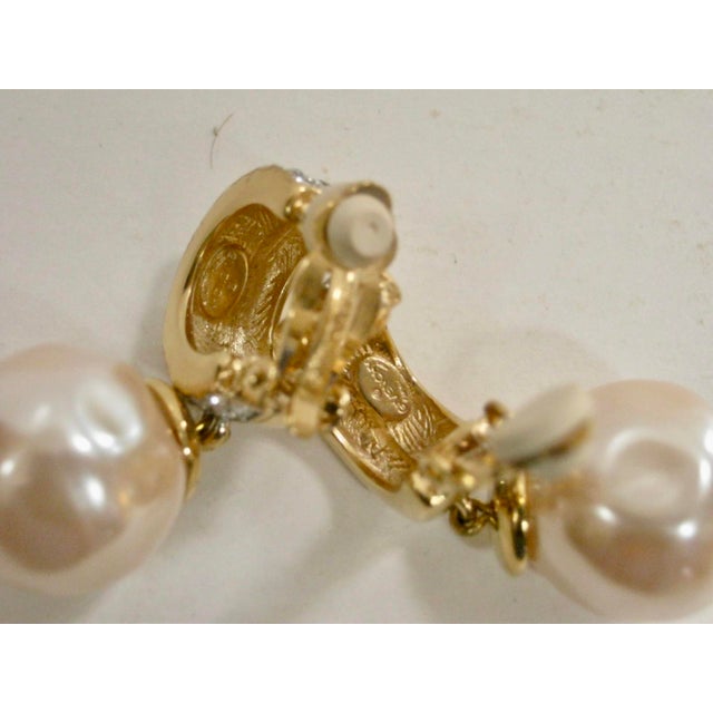 Givenchy Givenchy 1980s Baroque Glass Pearl Gold Plated Earrings W/ Clear Crystal Accents , 2 Pieces For Sale - Image 4 of 4