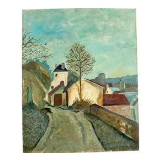 Mid 20th Century Vintage European Village Original Painting on Board For Sale