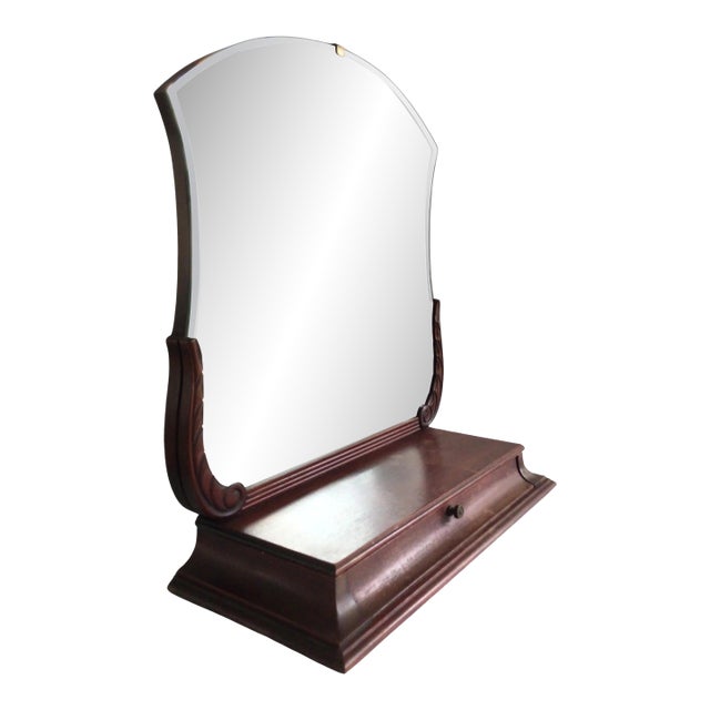 1940s Mahogany Tabletop Vanity Mirror With Drawer For Sale