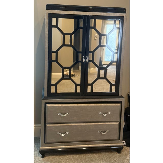 Michael Amini After Eight Bedroom Collection- 2 Nightstands, Dresser, Armoire, Mirror, Media Cabinet For Sale - Image 4 of 12