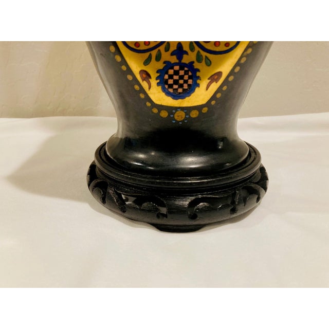 Black Satsuma Style 1920s Porcelain Table Lamp With Applied Gold and Enamel Decor For Sale - Image 8 of 11