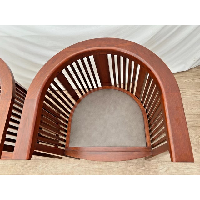 Rare Set of Stickley Lounge Chairs Spindle Barrel Back Solid Cherry Leather Seat For Sale - Image 10 of 18