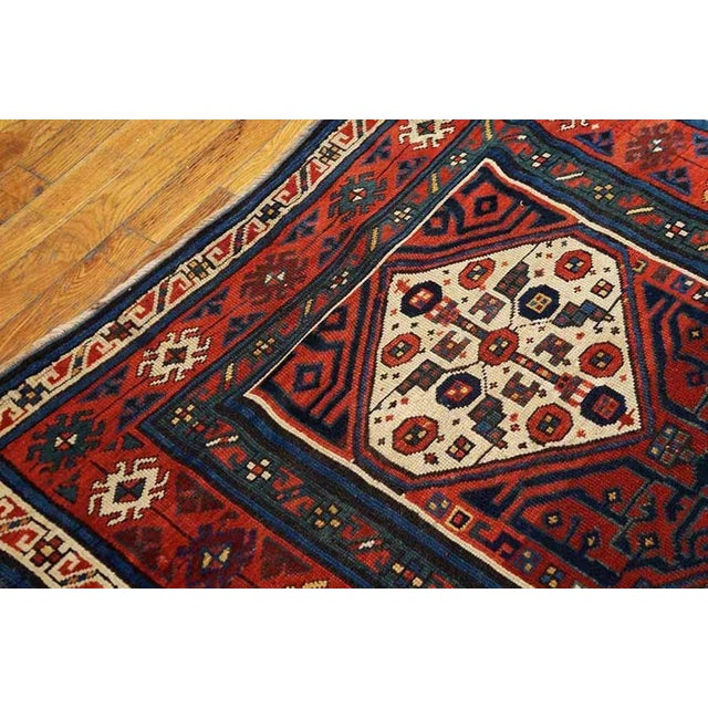 Late 19th Century 1870s Red Geometric Tribal Antique Nw Persian Rug 3'6" X 9'8" Handknotted Wool Carpet For Sale - Image 5 of 6