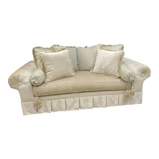 1990s Designer Raymond Waites White Velvet Traditional Sofa by Lane Venture For Sale
