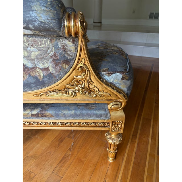 1990s Vintage Pair of Asnaghi Fauteuil Giltwood Carved Armchairs With Silk Floral Upholstery For Sale - Image 9 of 11