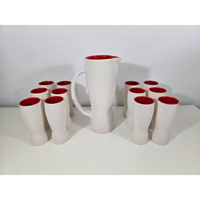 Model 1059 Pitcher and Ceramic Cups by Pol Chambost, 1950, Set of 13 For Sale - Image 13 of 13