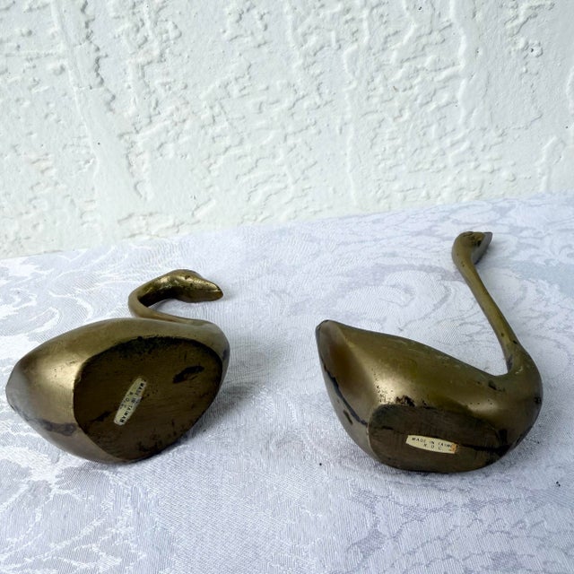 Vintage Art Deco Brass Swan Sculptures For Sale In West Palm - Image 6 of 6