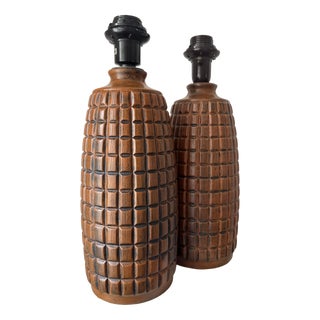 Stoneware Table Lamps with Structured Relief from Anorld Wiigs, Norway, 1970s, Set of 2 For Sale